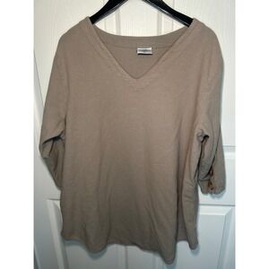 Cottonseed Wear XL Taupe V‎ Neck 3/4 Sleeve Button Accent Tunic Top Casual